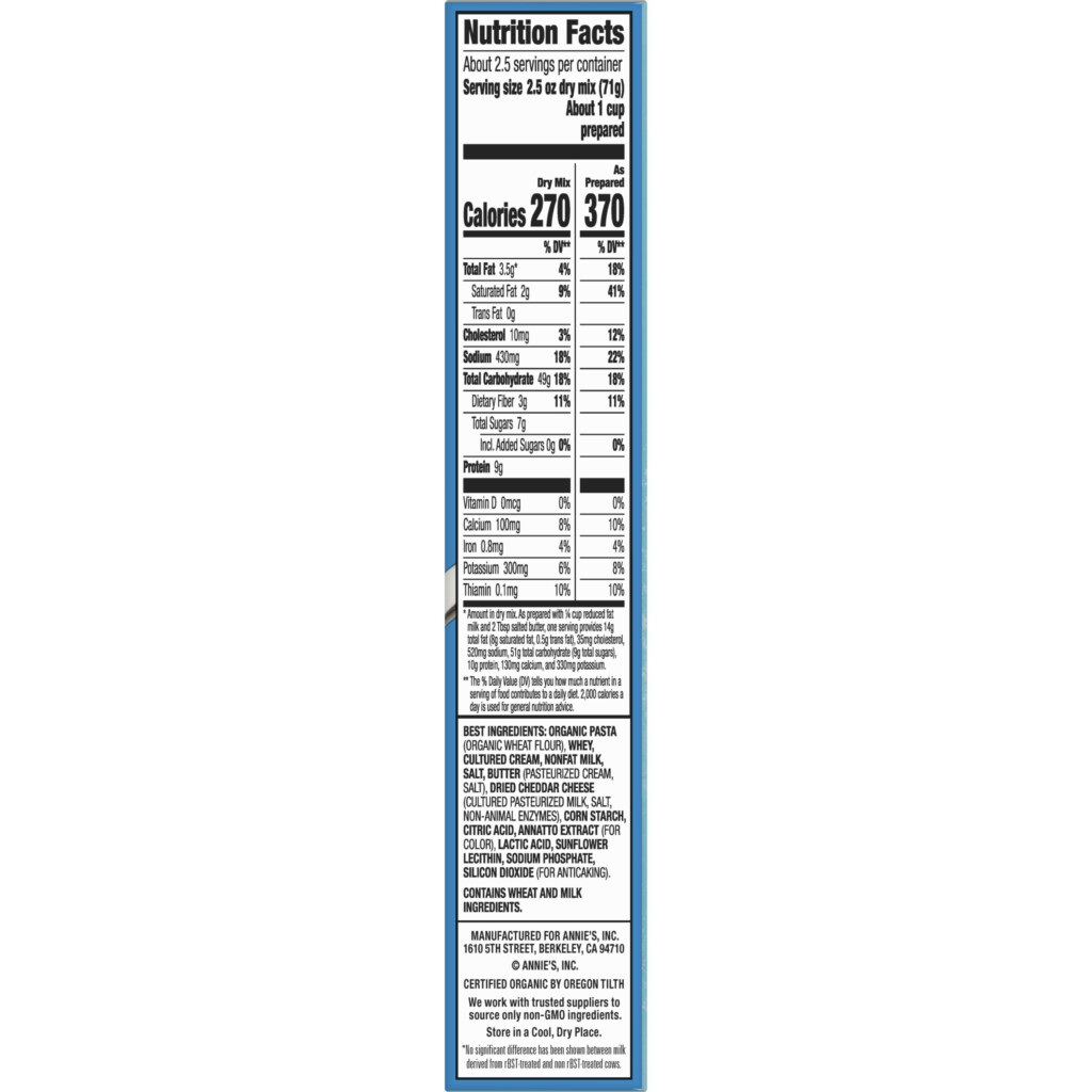 Annie S Macaroni And Cheese Nutritional Information Besto Blog