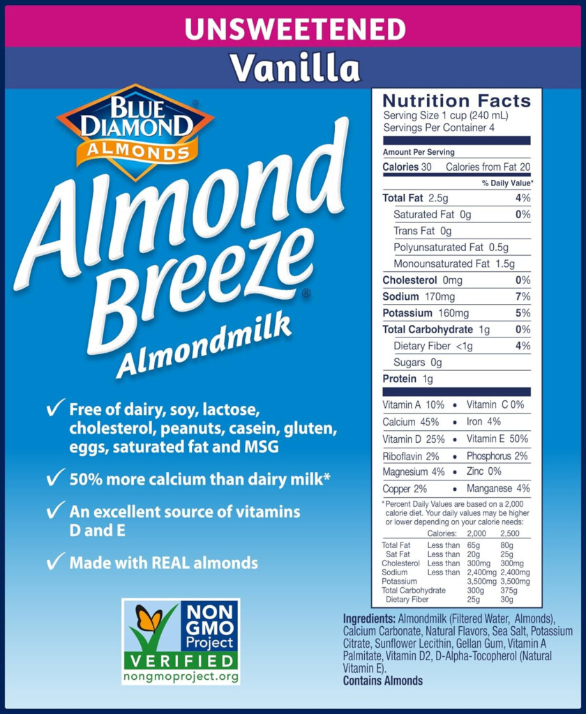 Blue Diamond Almond Milk Nutritional Information Besto Blog