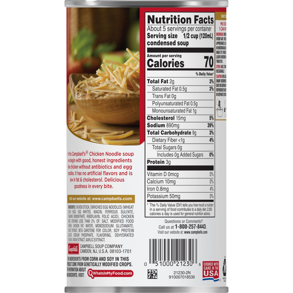 Campbell 39 s Chicken Noodle Soup Nutrition Label