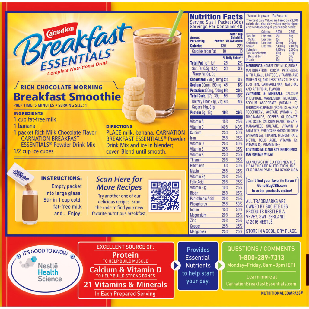 Carnation Breakfast Essentials Plete Nutritional Drink Nutrition Facts 