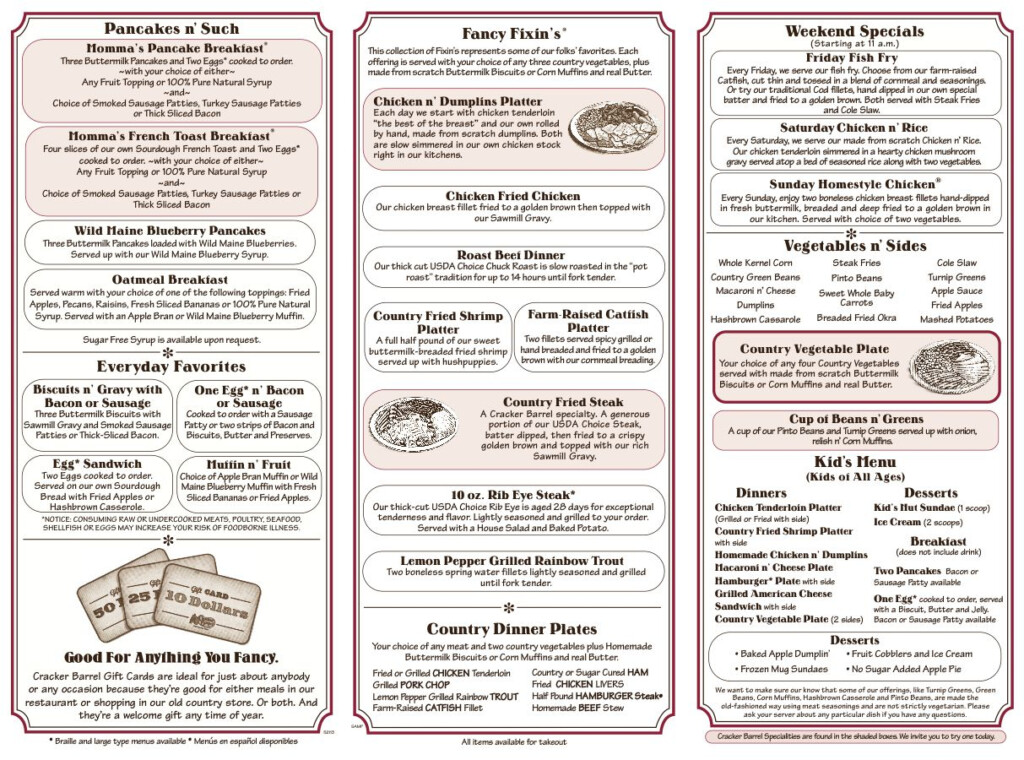 Cracker Barrel Nutritional Menu