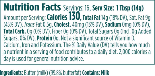 Ghee Clarified Butter Nutritional Information Truly Grass Fed