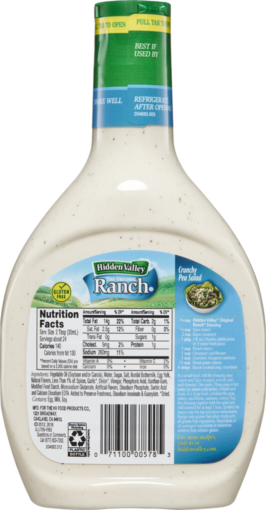 Hidden Valley Ranch Dressing Nutritional Information Besto Blog