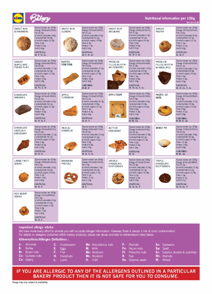 Lidl Bakery Bake Off Nutritional Information July 2020 Nutritional 