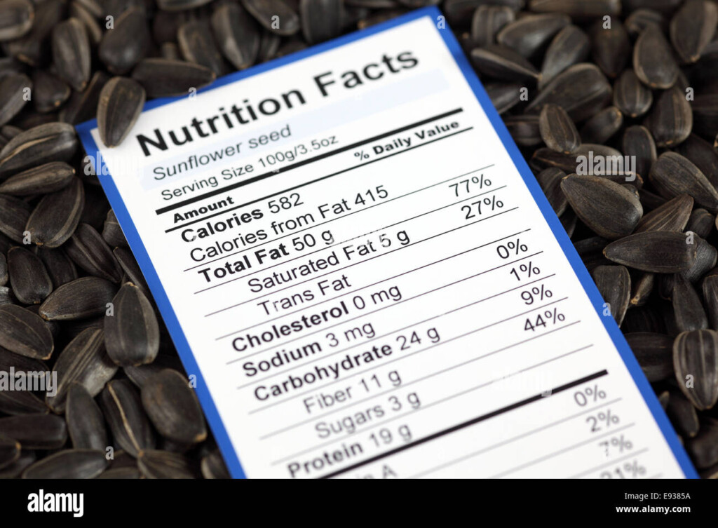 Nutrition Facts Of Sunflower Seed With Sunflower Seeds Background Stock 