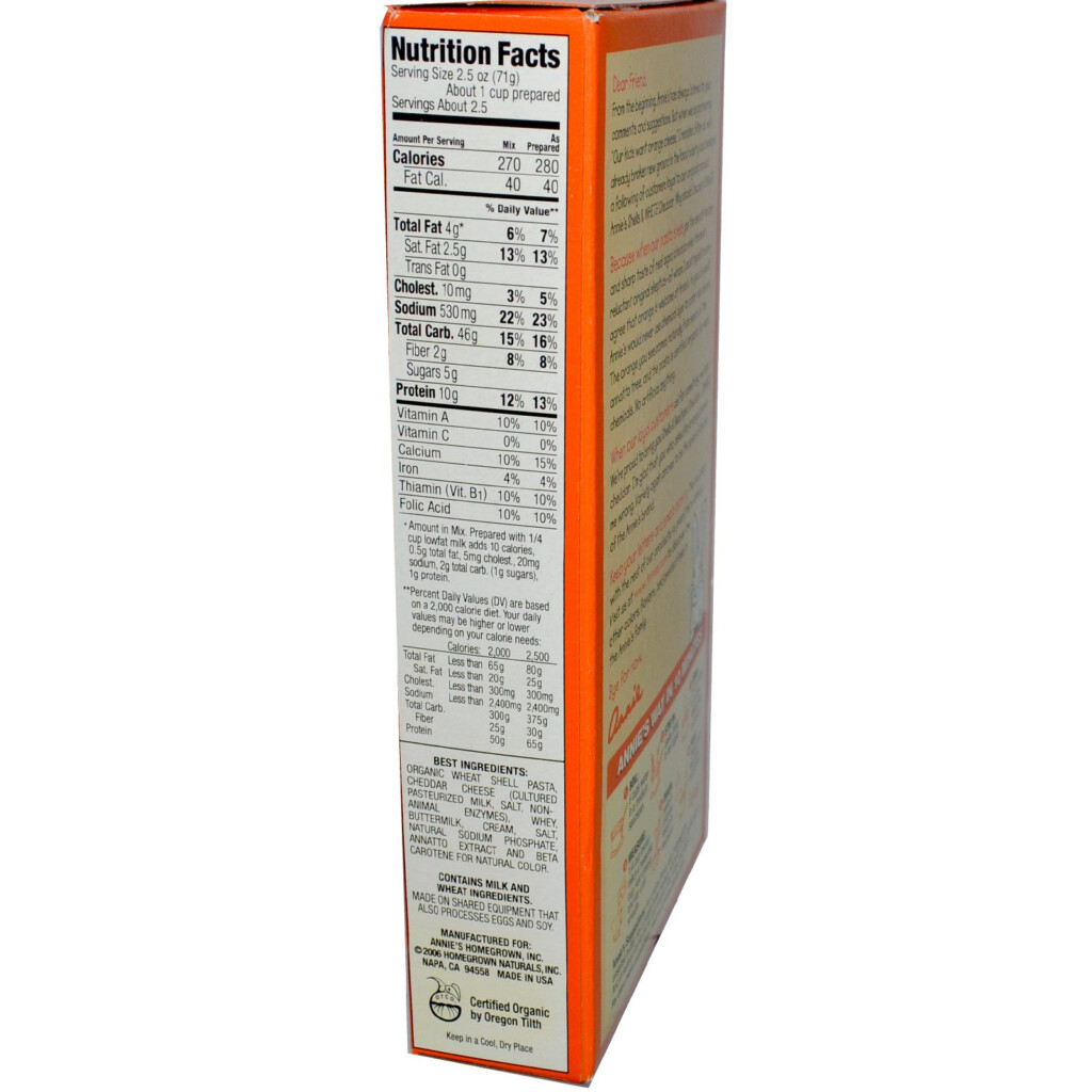 Nutritional Information Annie S Macaroni And Cheese Besto Blog