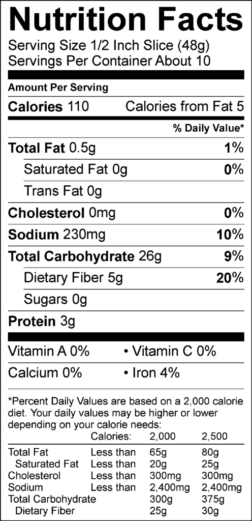Nutritional Information Baker 39 s Field Flour Bread