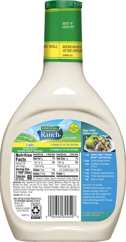 Nutritional Information Hidden Valley Light Ranch Dressing Besto Blog