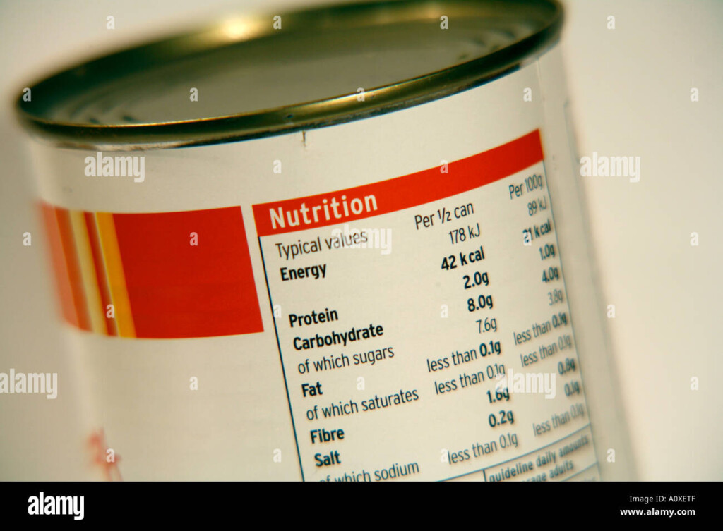 Nutritional Information On Label Of Tinned Tomatoes Stock Photo Alamy