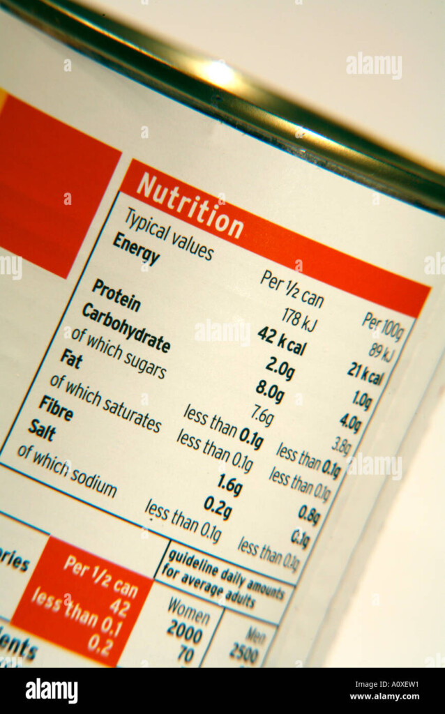 Nutritional Information On Label Of Tinned Tomatoes Stock Photo Alamy