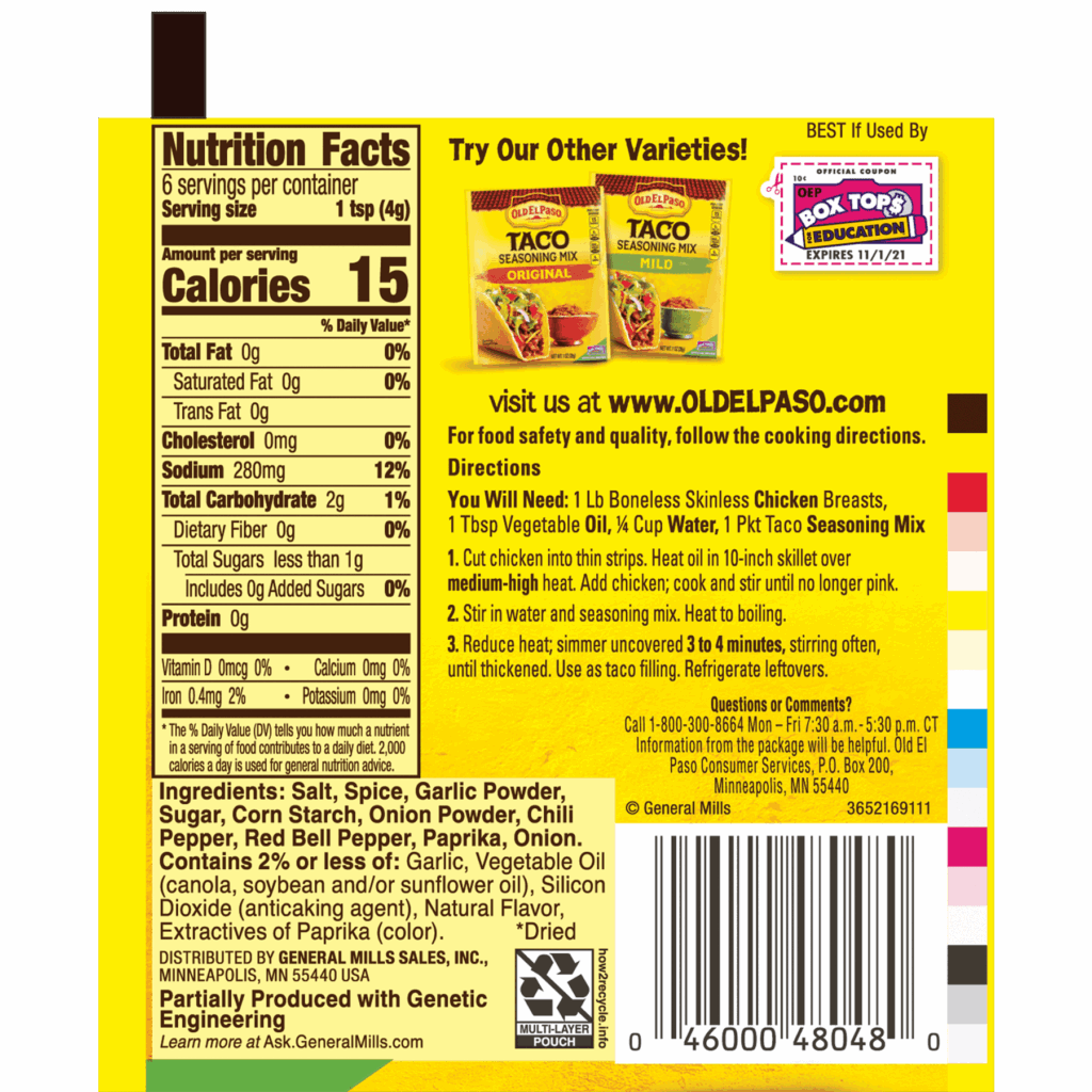 Old El Paso Taco Seasoning Mix Nutritional Information Bios Pics