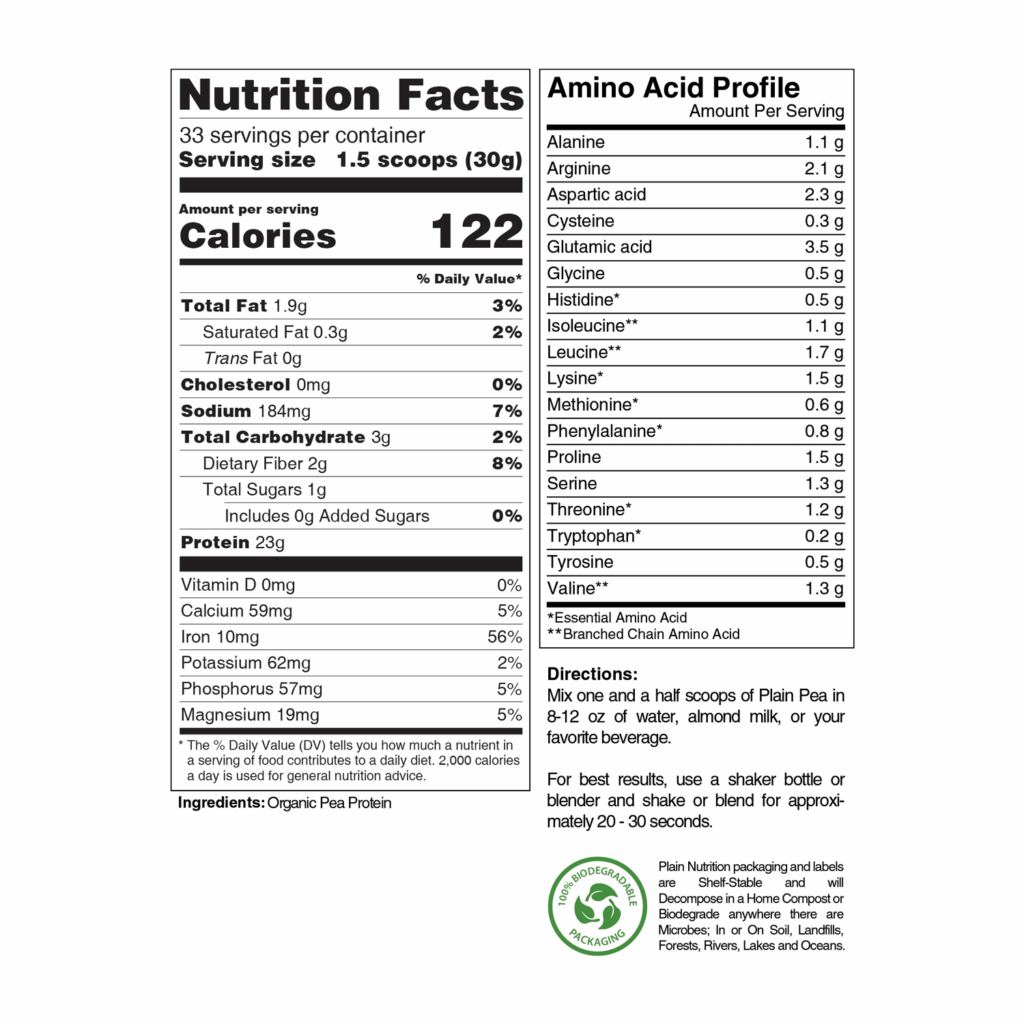 Plain Pea Organic Pea Protein Powder Plain Nutrition