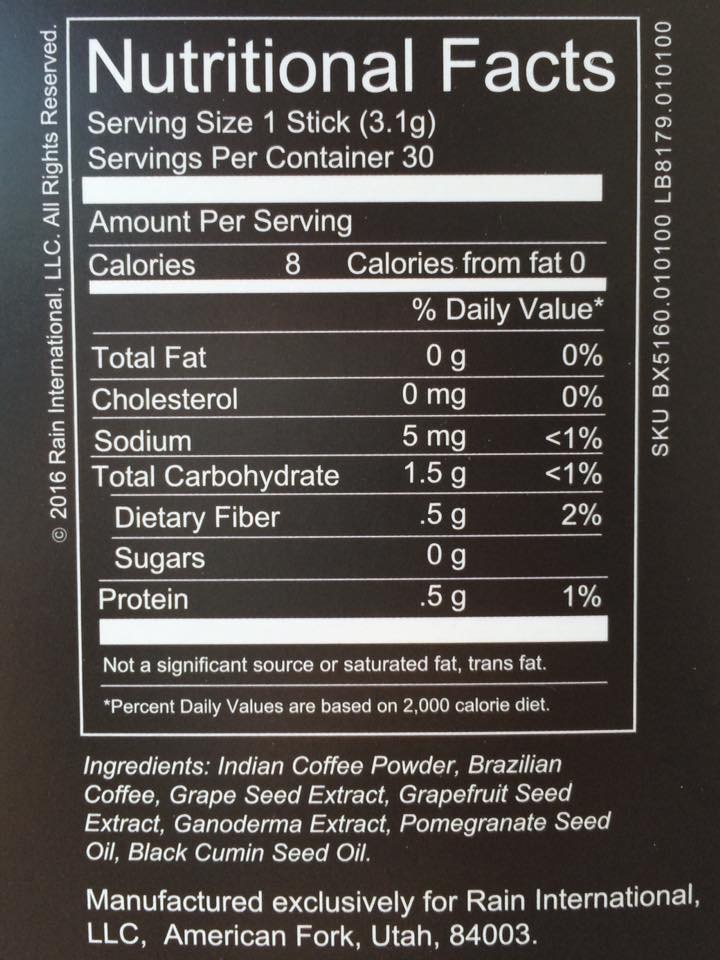 Rain Fused Coffee Ingredients Nutritional Facts Seed Supplements