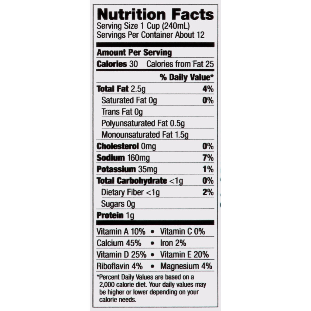 Unsweetened Almond Milk Nutrition Label Nutrition Ftempo